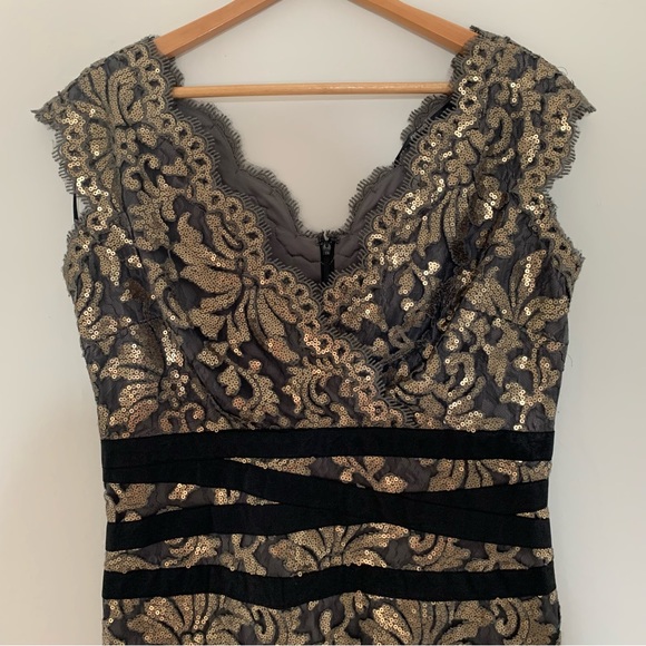 Tadashi Shoji Black and Gold Lace Dress - Picture 2 of 15